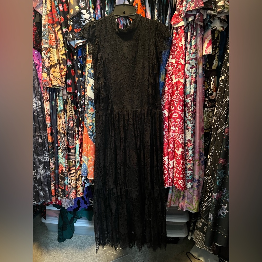 Blackmilk Black Lace Frill Dress 12 NWT
